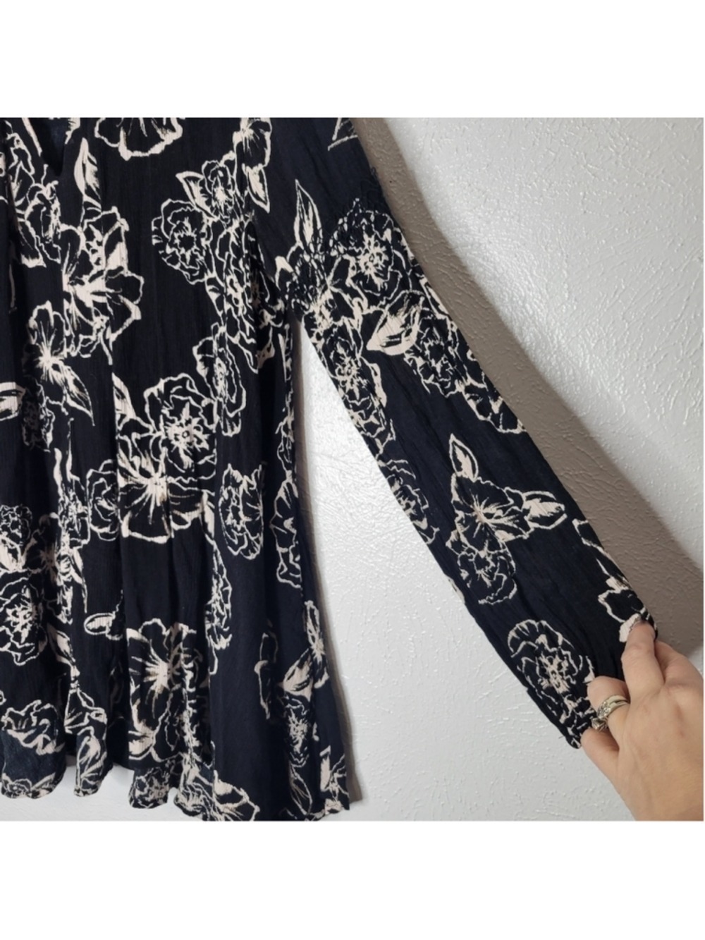 Free People Black Foil Floral Swing Dress Women's Size XSmall - Picture 5 of 12